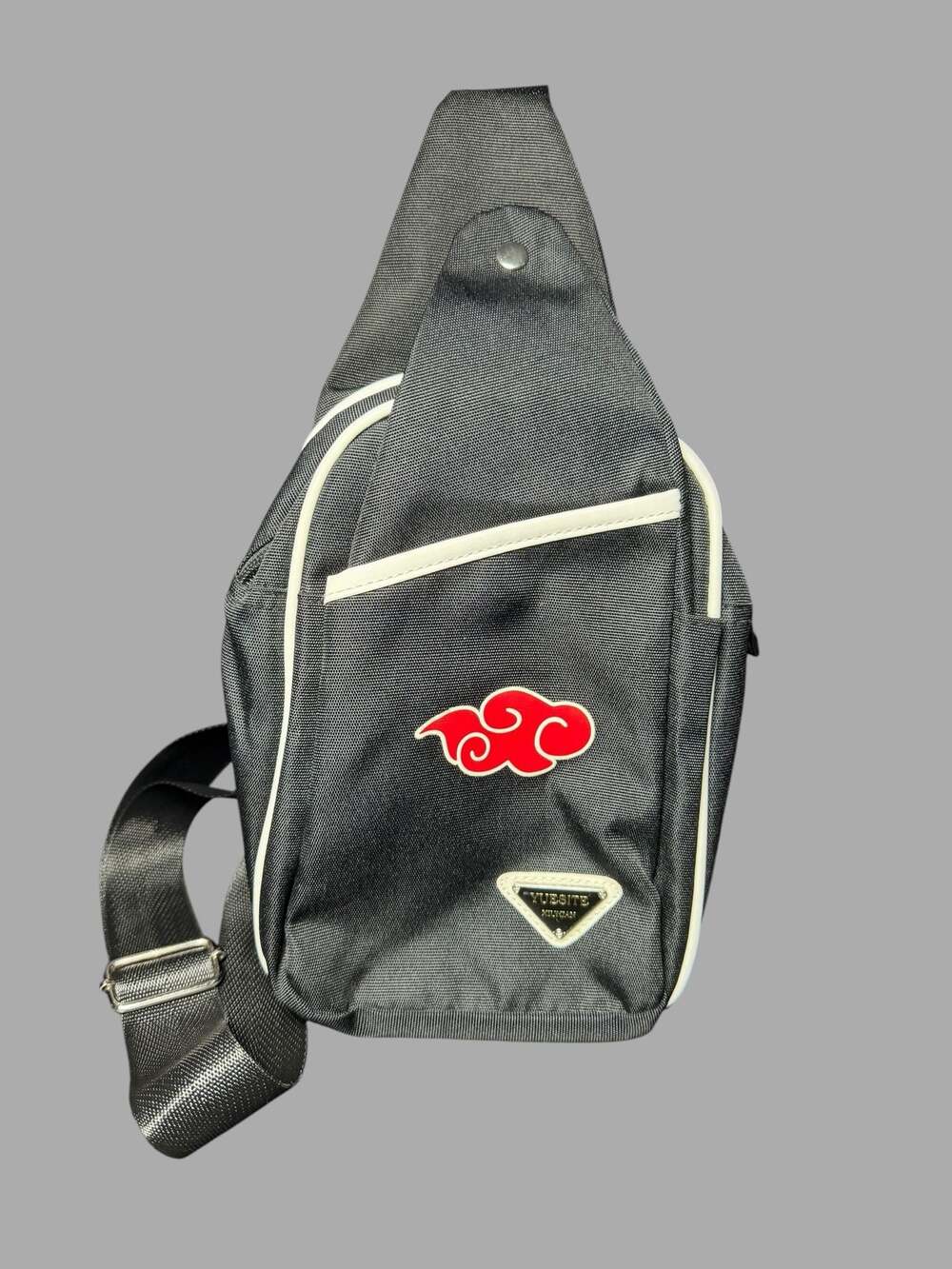 Yuesite Xiukjian Black Sling Backpack with Anime Red Cloud Design